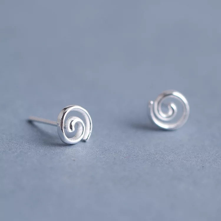 Spiral Stud Earrings Female Korean Style Copper Plated Silver-Jewearrings