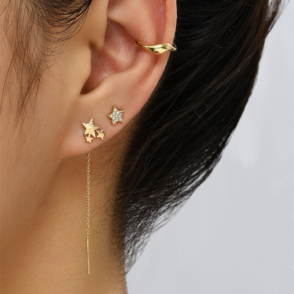 Five-pointed Star Set Ear Clip Stud Copper Micro-zircon Earrings-Jewearrings