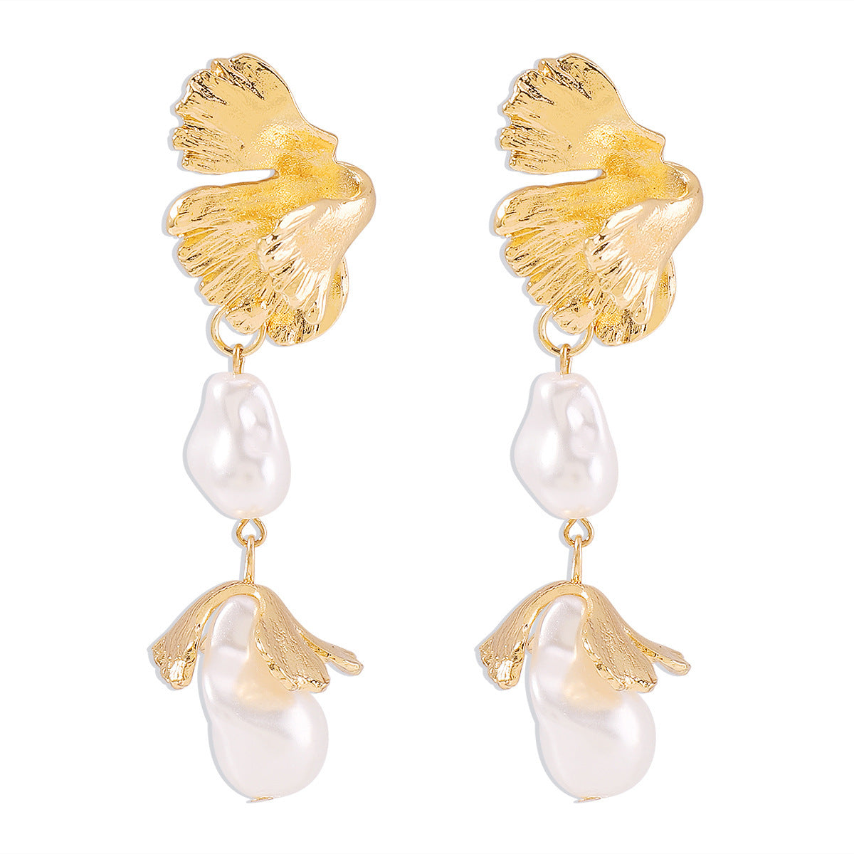 Pearl Earrings Metallic Leaves Tide-Jewearrings