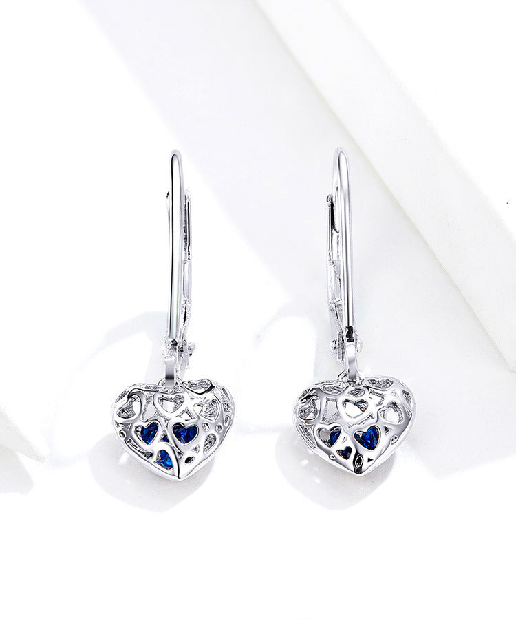 S925 Sterling Silver Stud Earrings Hollow Heart Shaped Earrings-Jewearrings