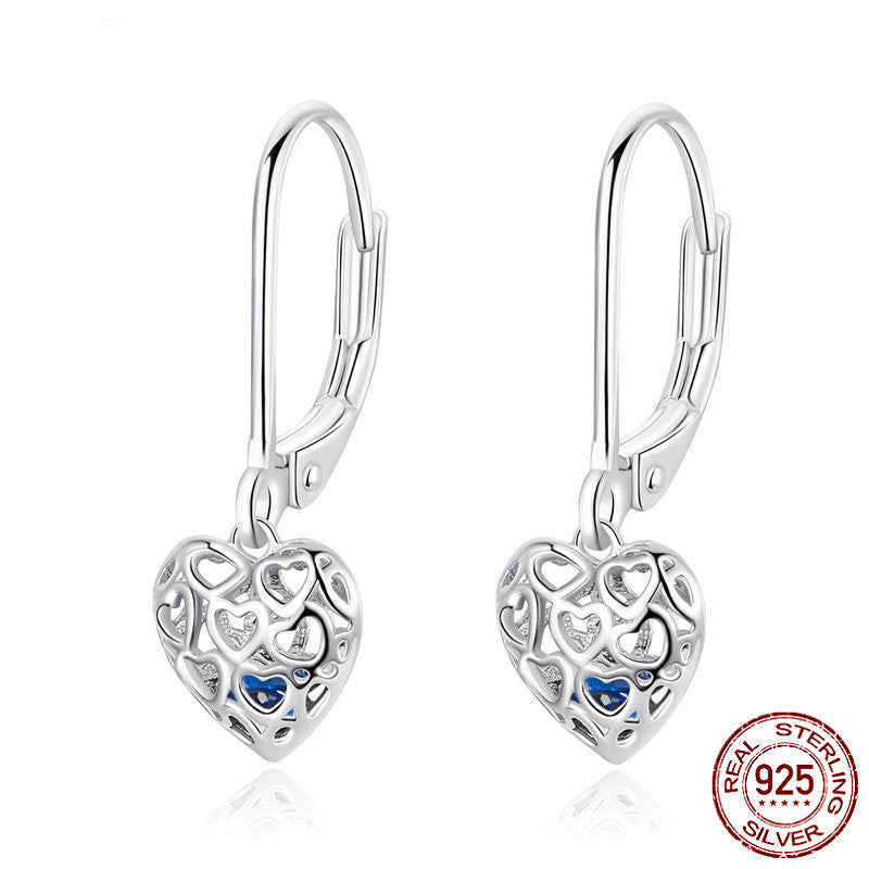 S925 Sterling Silver Stud Earrings Hollow Heart Shaped Earrings-Jewearrings