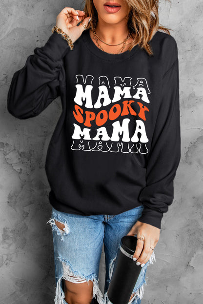 Round Neck Long Sleeve SPOOKY MAMA Sweatshirt-Jewearrings