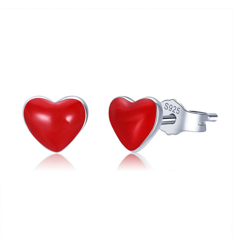 Popular S925 Sterling Silver Red Heart Shaped Female Earrings-Jewearrings