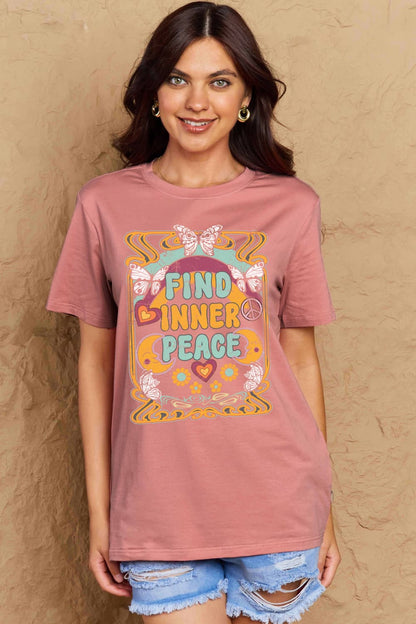 Simply Love Full Size FIND INNER PEACE Graphic Cotton T-Shirt-Jewearrings