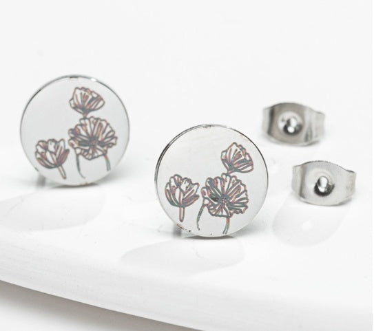 Fashion Animal Flower Etched Stud Earrings-Jewearrings