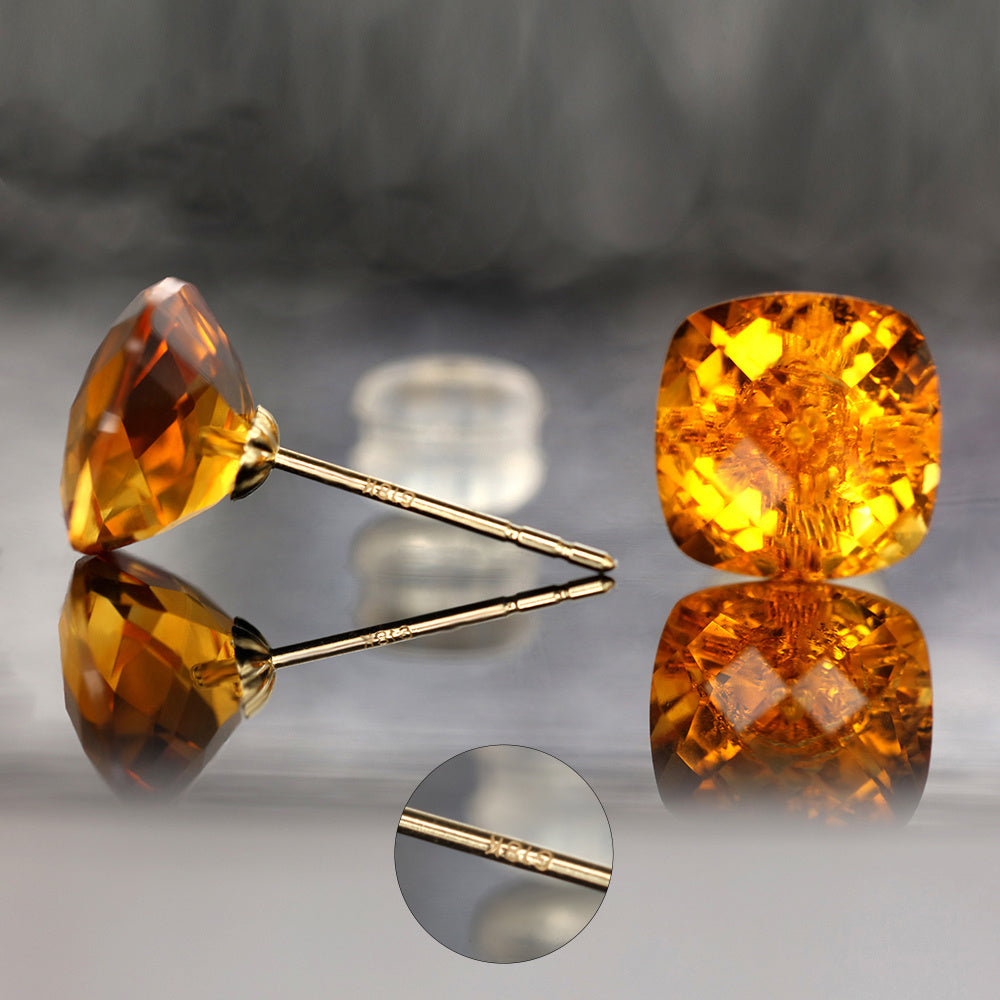 Pair Of Gold Square Crystal Stud Earrings-Jewearrings