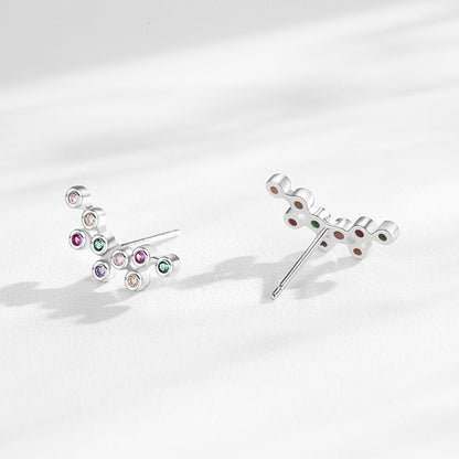 S925 Sterling Silver Rainbow Zircon Small Bubble Stud Earrings-Jewearrings