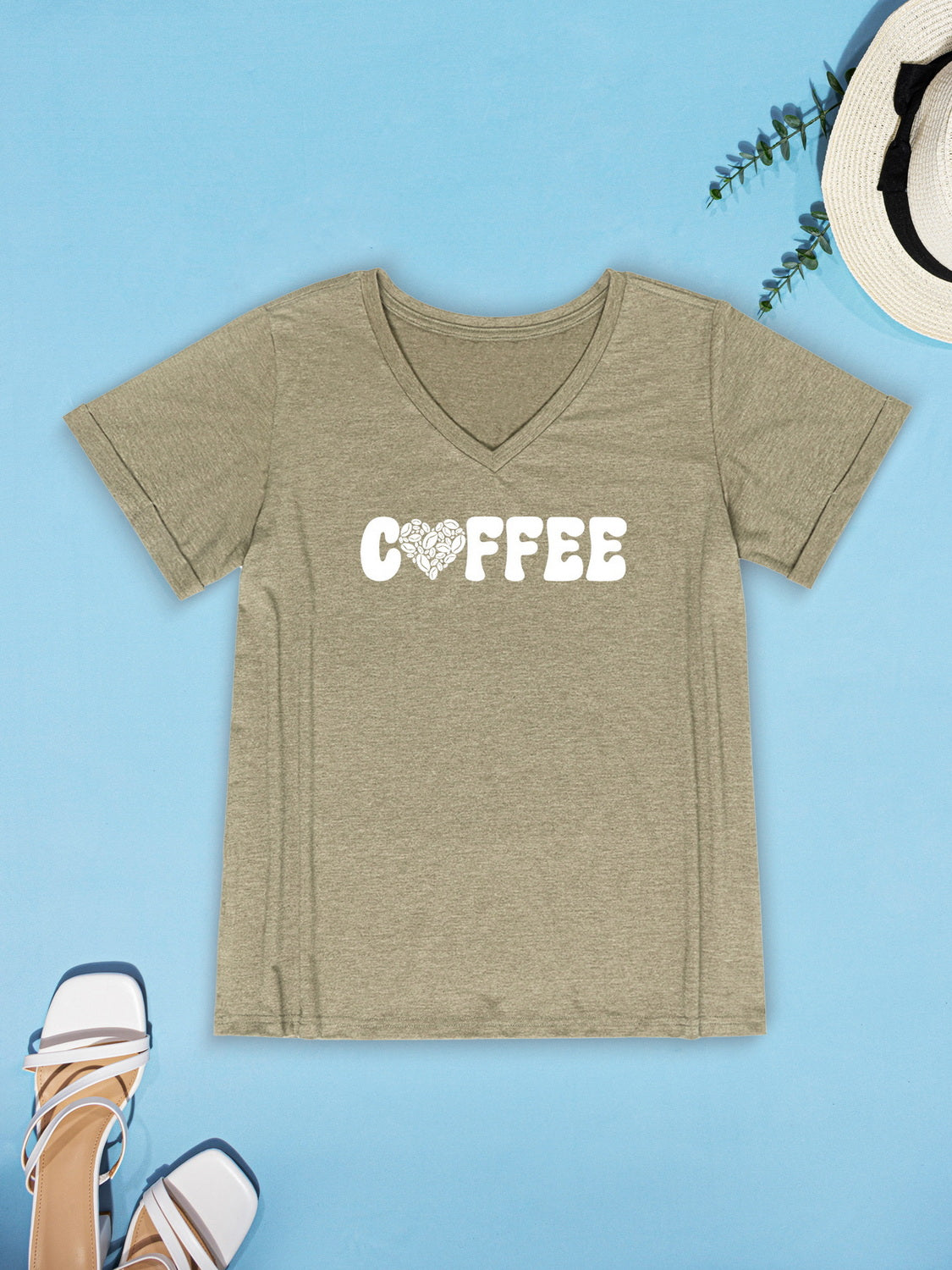 COFFEE V-Neck Short Sleeve T-Shirt-Jewearrings