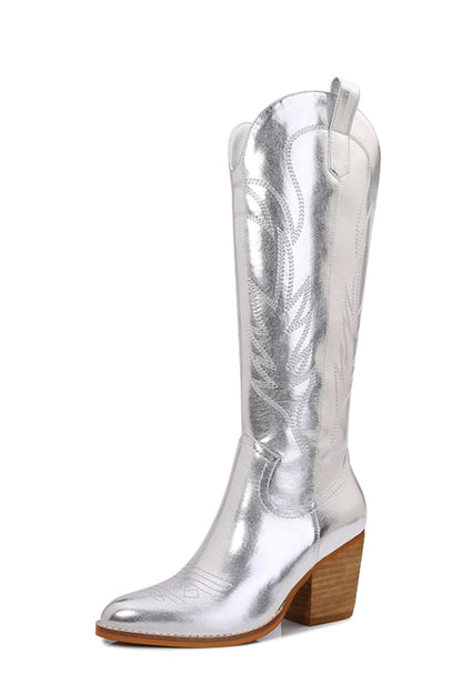 Melody Metallic Knee High Cowboy Boots-Jewearrings