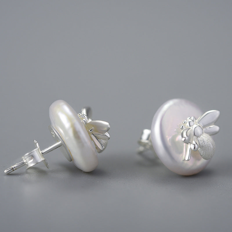 S925 Silver Pearl Bee Women's Earrings-Jewearrings