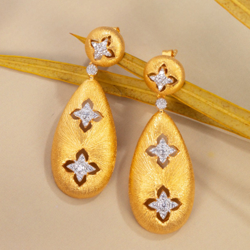 Vintage Court Style Clover S925 Silver Gold Plated Earrings-Jewearrings