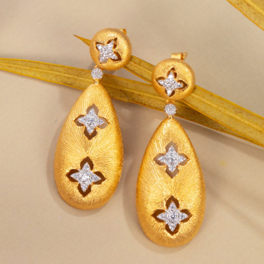 Vintage Court Style Clover S925 Silver Gold Plated Earrings-Jewearrings