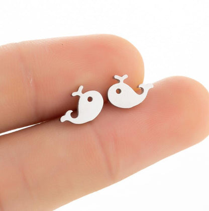 Water Jet Whale Stud Earrings Stainless Steel Net Red Jewelry-Jewearrings