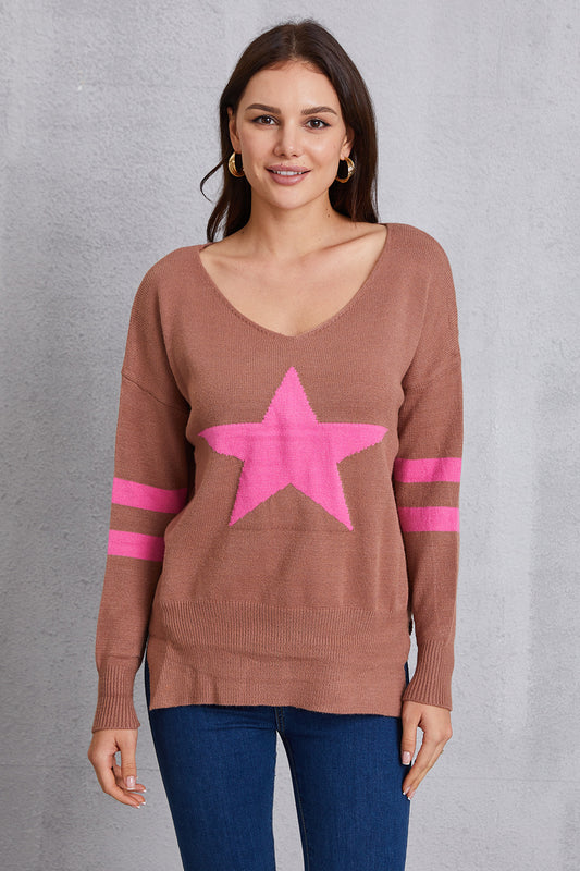 Star Scoop Neck Dropped Shoulder T-Shirt-Jewearrings