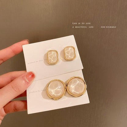 925 Silver Needle Round Opal Stud Earrings Korean Retro-Jewearrings