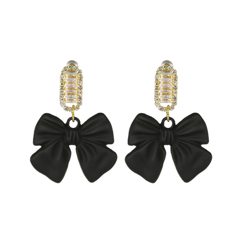 Fashion Black Bow Stud Earrings Temperament-Jewearrings