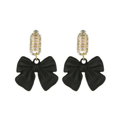 Fashion Black Bow Stud Earrings Temperament-Jewearrings