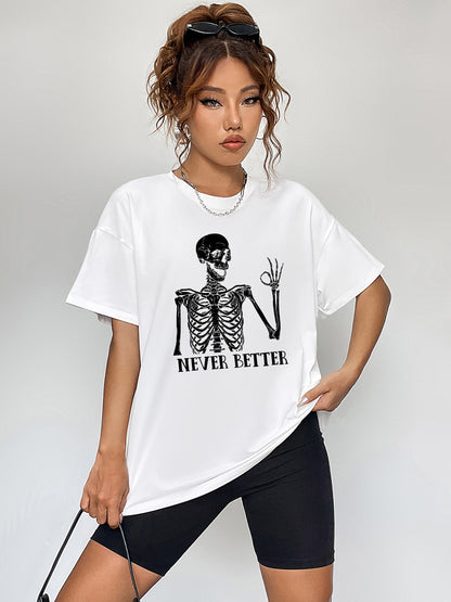 Round Neck Short Sleeve Never Better Graphic T-Shirt-Jewearrings