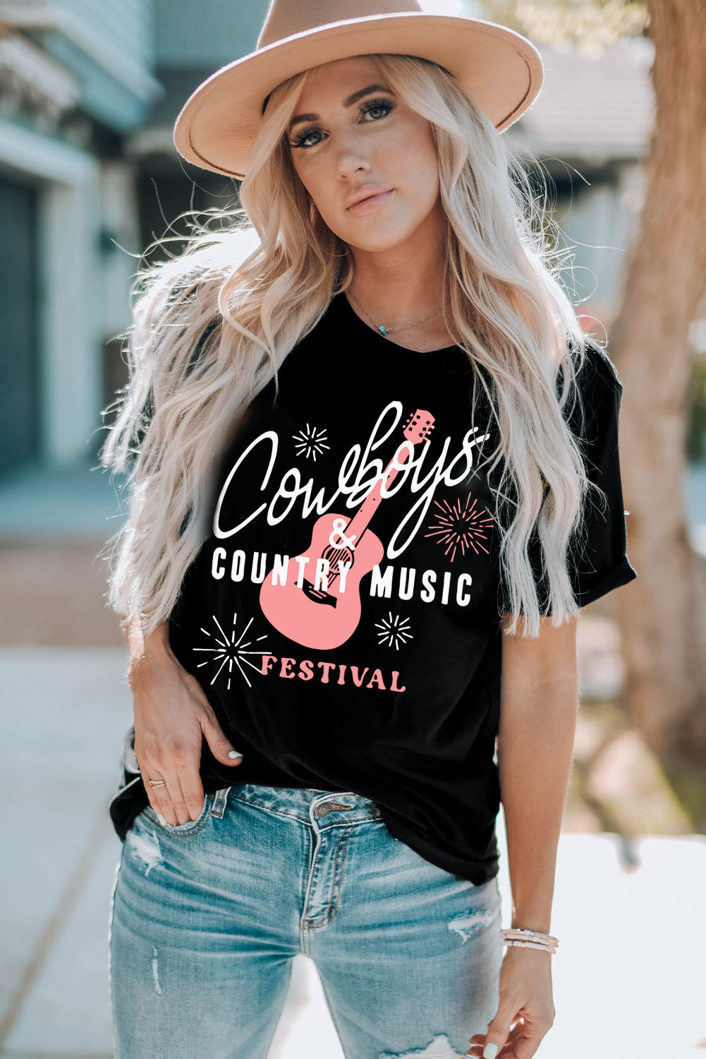 COWBOYS COUNTRY MUSIC Round Neck T-Shirt-Jewearrings