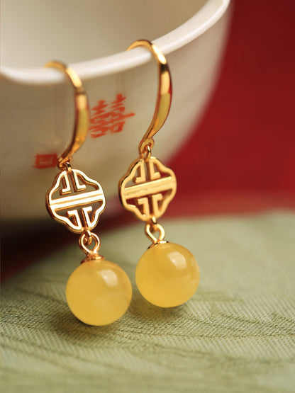 Women's Beeswax Amber Sterling Silver Gold-plated Earrings-Jewearrings