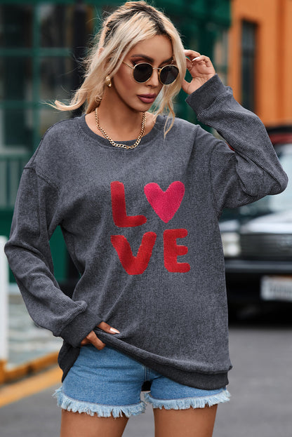 LOVE Round Neck Dropped Shoulder Sweatshirt-Jewearrings