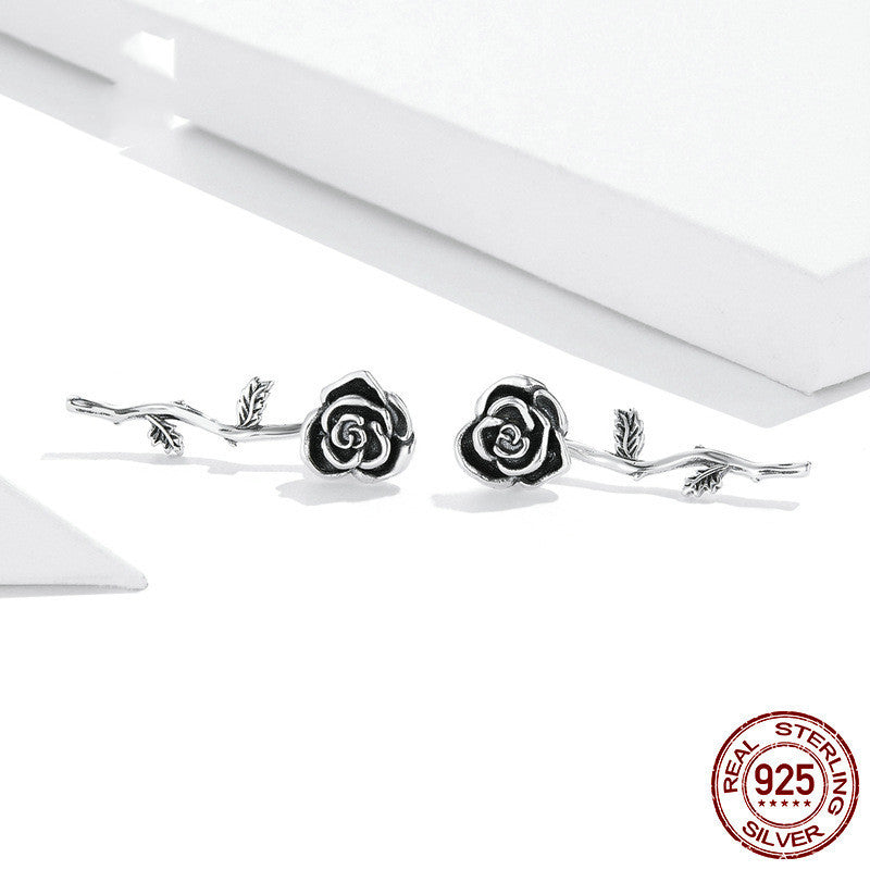 Vintage Rose Stud Elegant S925 Sterling Silver Earrings-Jewearrings