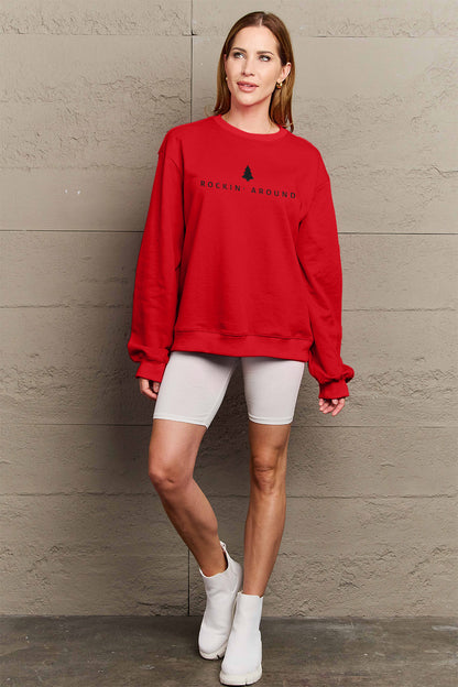 Simply Love Full Size ROCKIN AROUND Long Sleeve Sweatshirt-Jewearrings