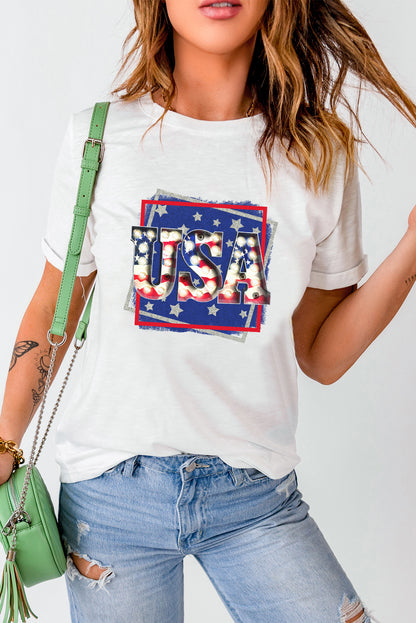 USA Graphic Round Neck Tee Shirt-Jewearrings