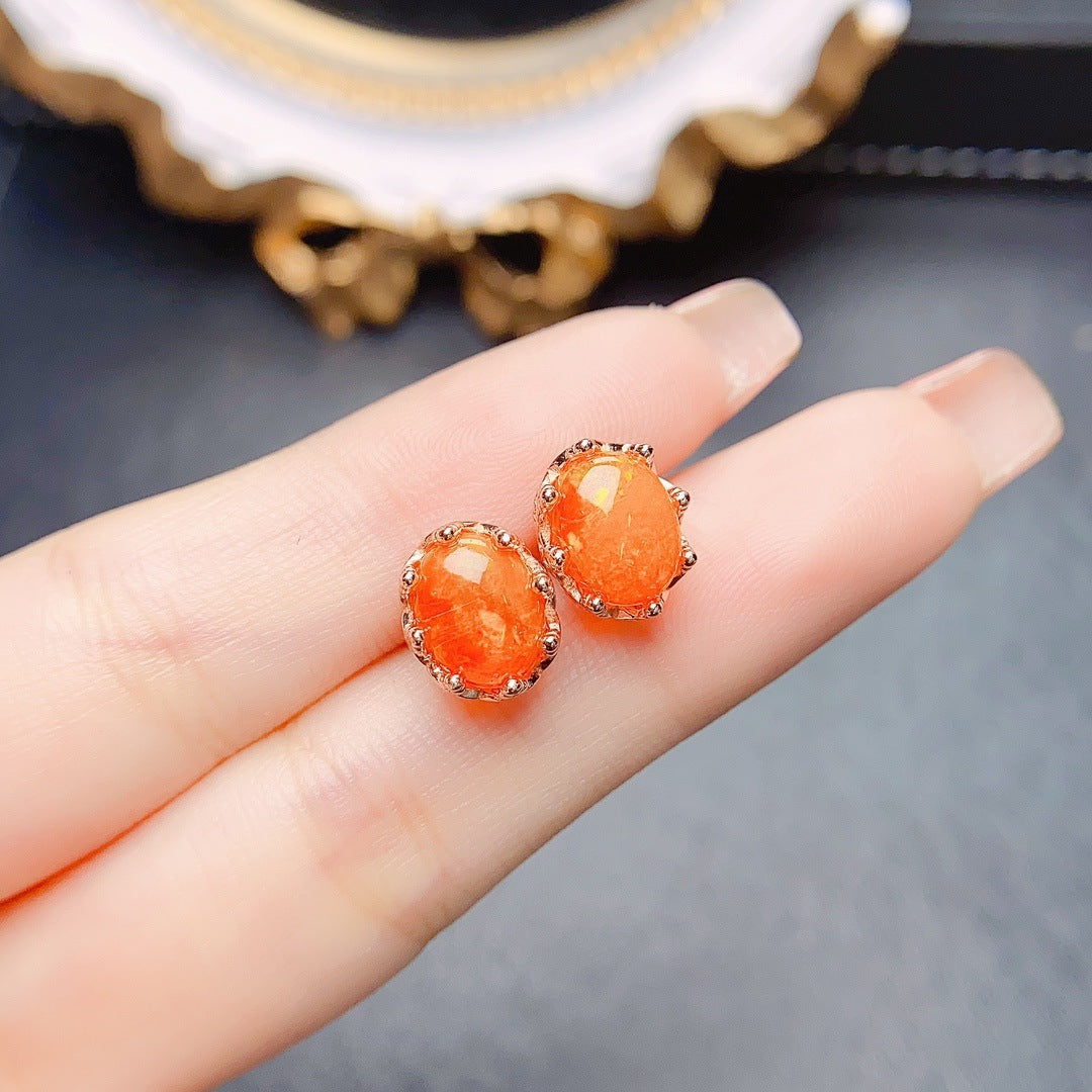 Women's Fashion Simple And Natural Fire Opal Stud Earrings-Jewearrings