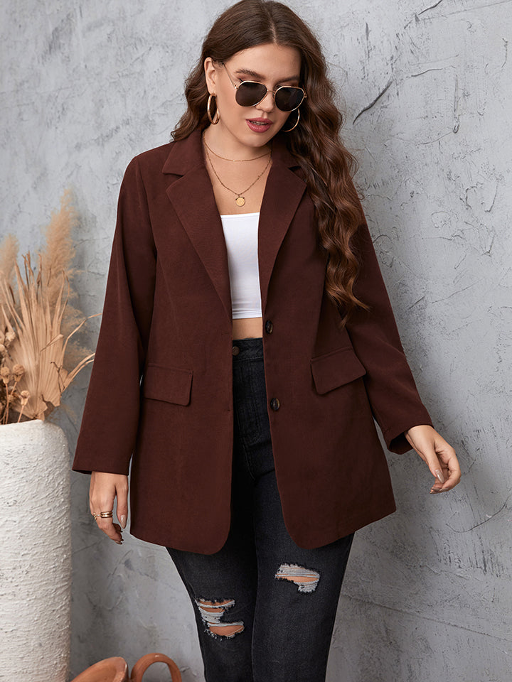 Plus Size Lapel Collar Long Sleeve Blazer-Jewearrings