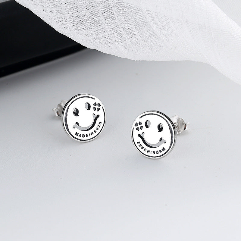 Creative Four-leaf Clover Smiley Earrings In Sterling Silver-Jewearrings