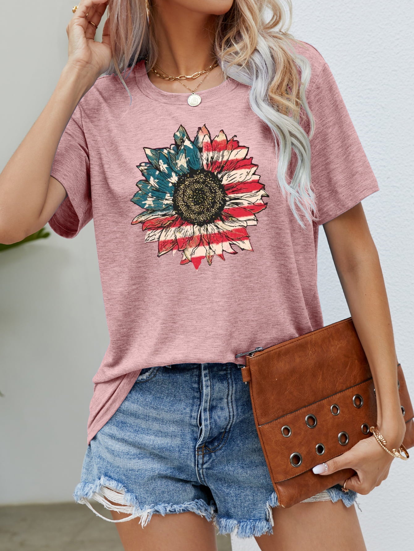 US Flag Flower Graphic Tee-Jewearrings