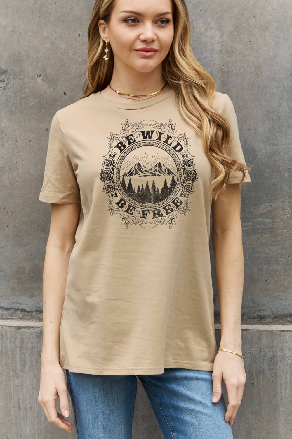 Simply Love Full Size BE WILD BE FREE Graphic Cotton T-Shirt-Jewearrings