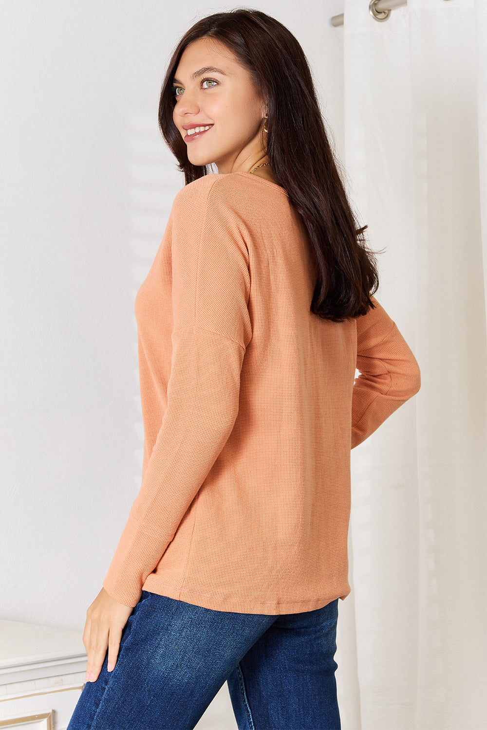 Basic Bae Half Button Long Sleeve Top-Jewearrings