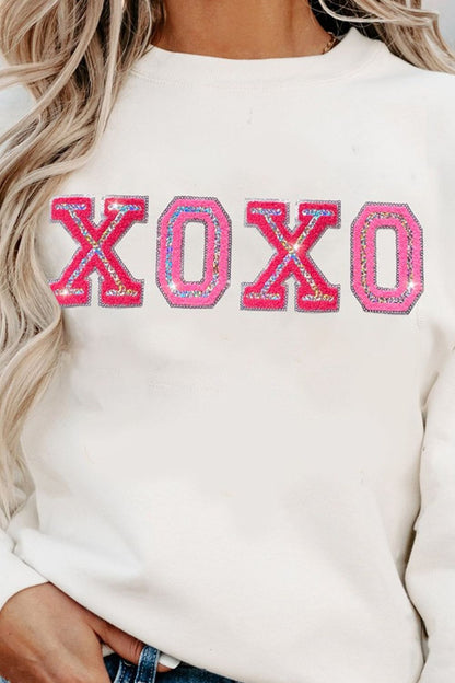 XOXO Round Neck Long Sleeve Sweatshirt-Jewearrings