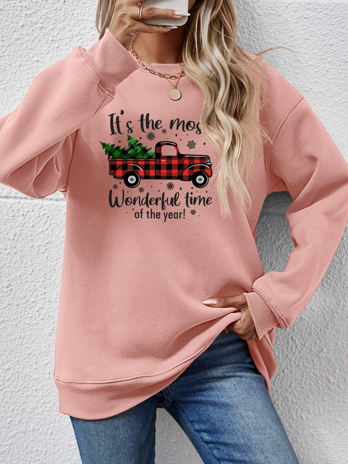 Graphic Round Neck Long Sleeve Sweatshirt-Jewearrings