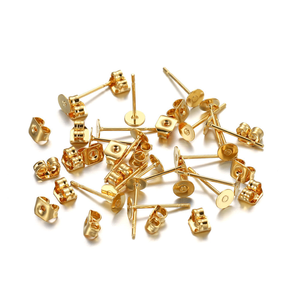 Stainless Steel Studs Flat Disc Stud Holder Auricular Needle Set DIY Earrings-Jewearrings