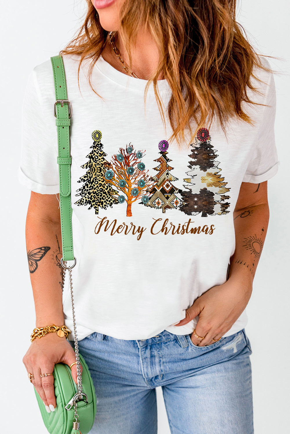 Christmas Tree Graphic Short Sleeve T-Shirt-Jewearrings