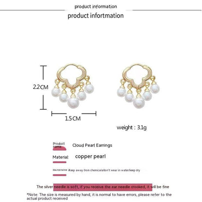 Korean Style High-grade Clouds Exquisite Refined Grace Tassel Pearl Fairy Earrings-Jewearrings