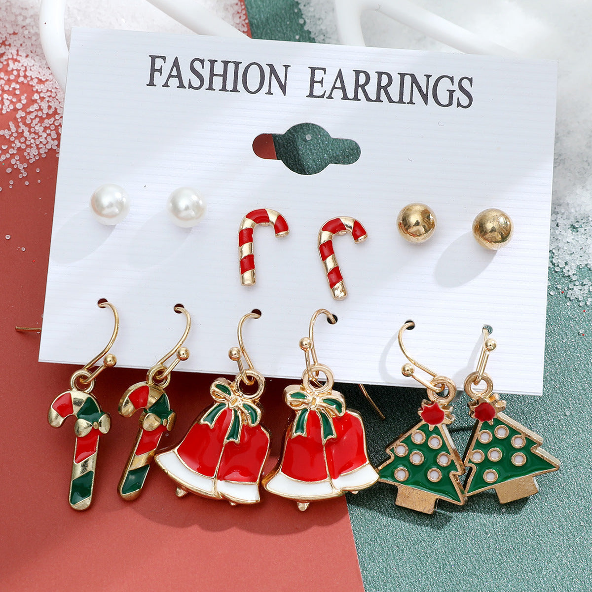 Christmas Snowman Cane Stud Earrings Combination Set-Jewearrings