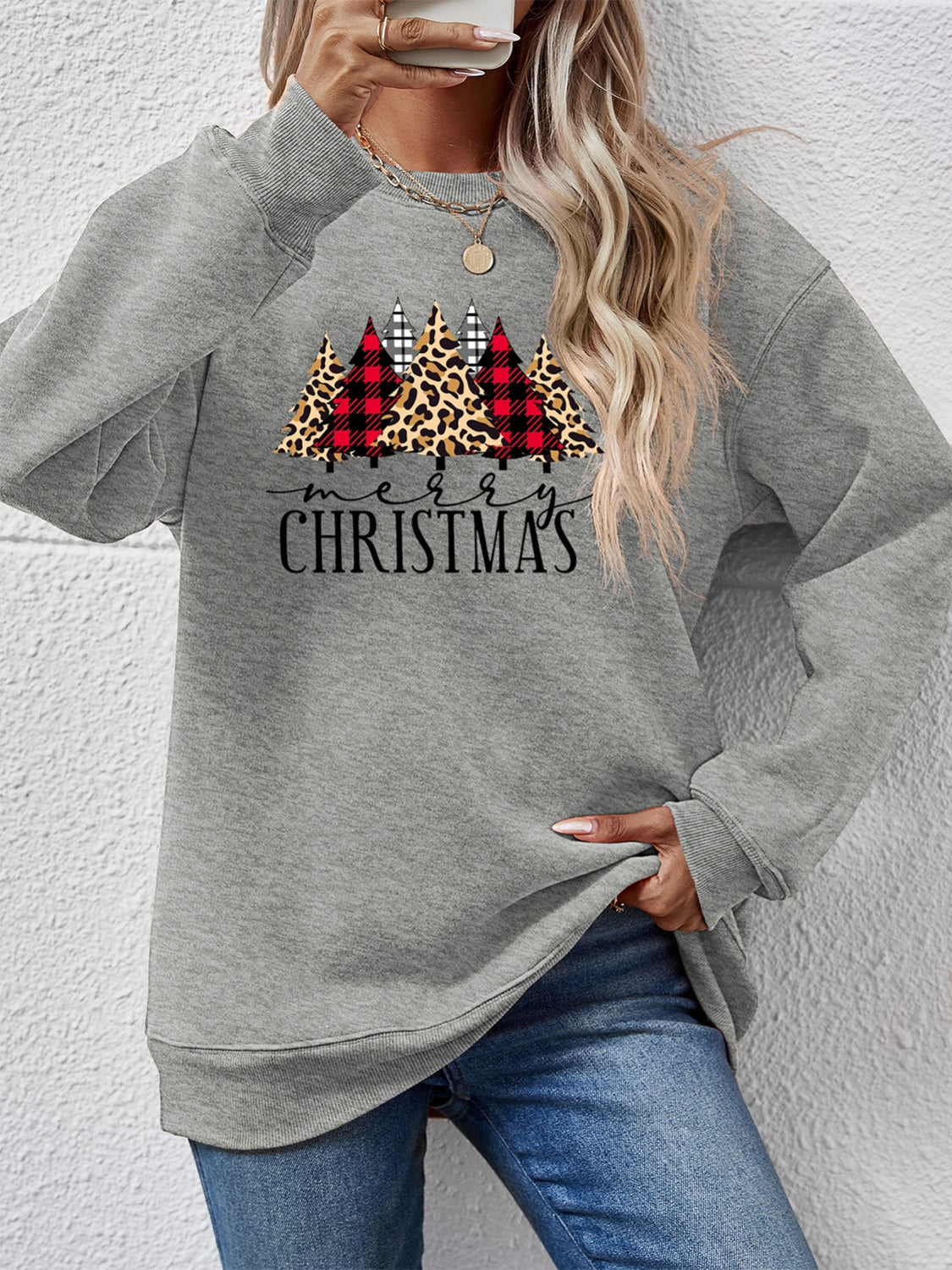 MERRY CHRISTMAS Round Neck Long Sleeve Sweatshirt-Jewearrings