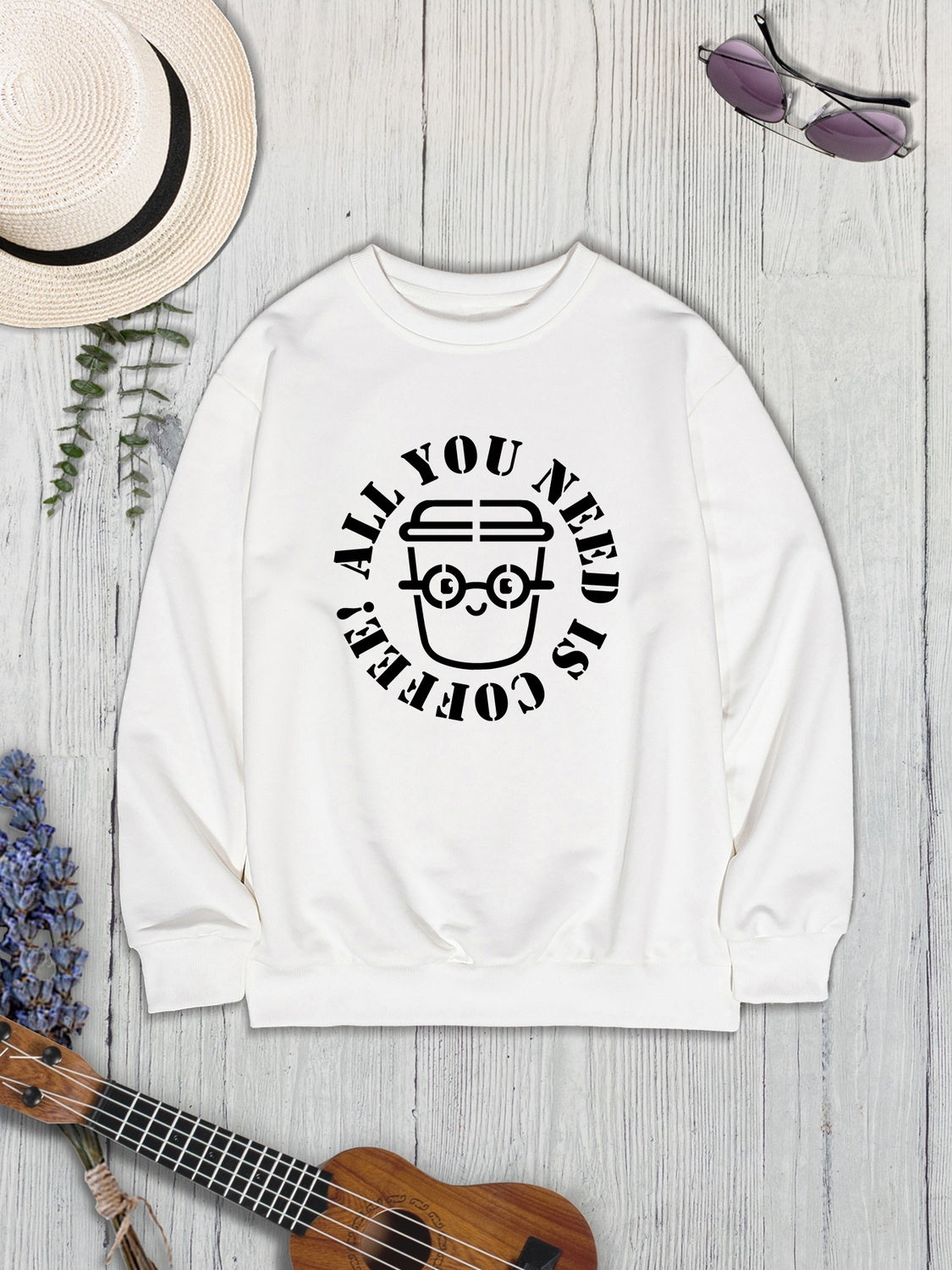 ALL YOU NEED IS COFFEE Round Neck Sweatshirt-Jewearrings