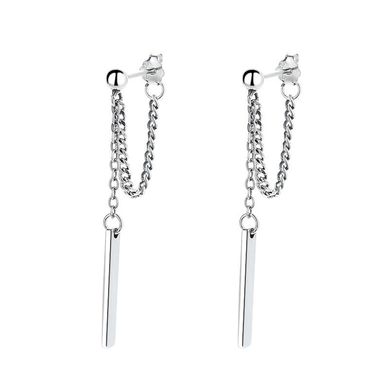 S925 Silver Needle Geometric Square Brand Tassel Stud Earrings-Jewearrings