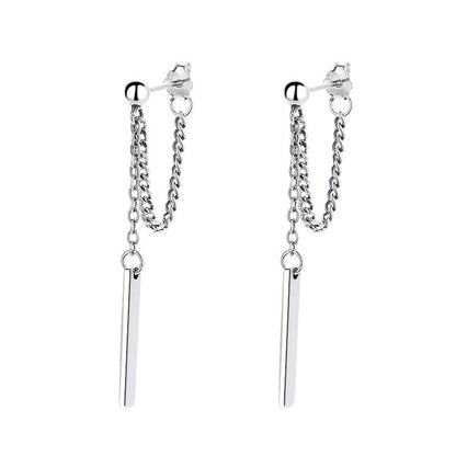 S925 Silver Needle Geometric Square Brand Tassel Stud Earrings-Jewearrings