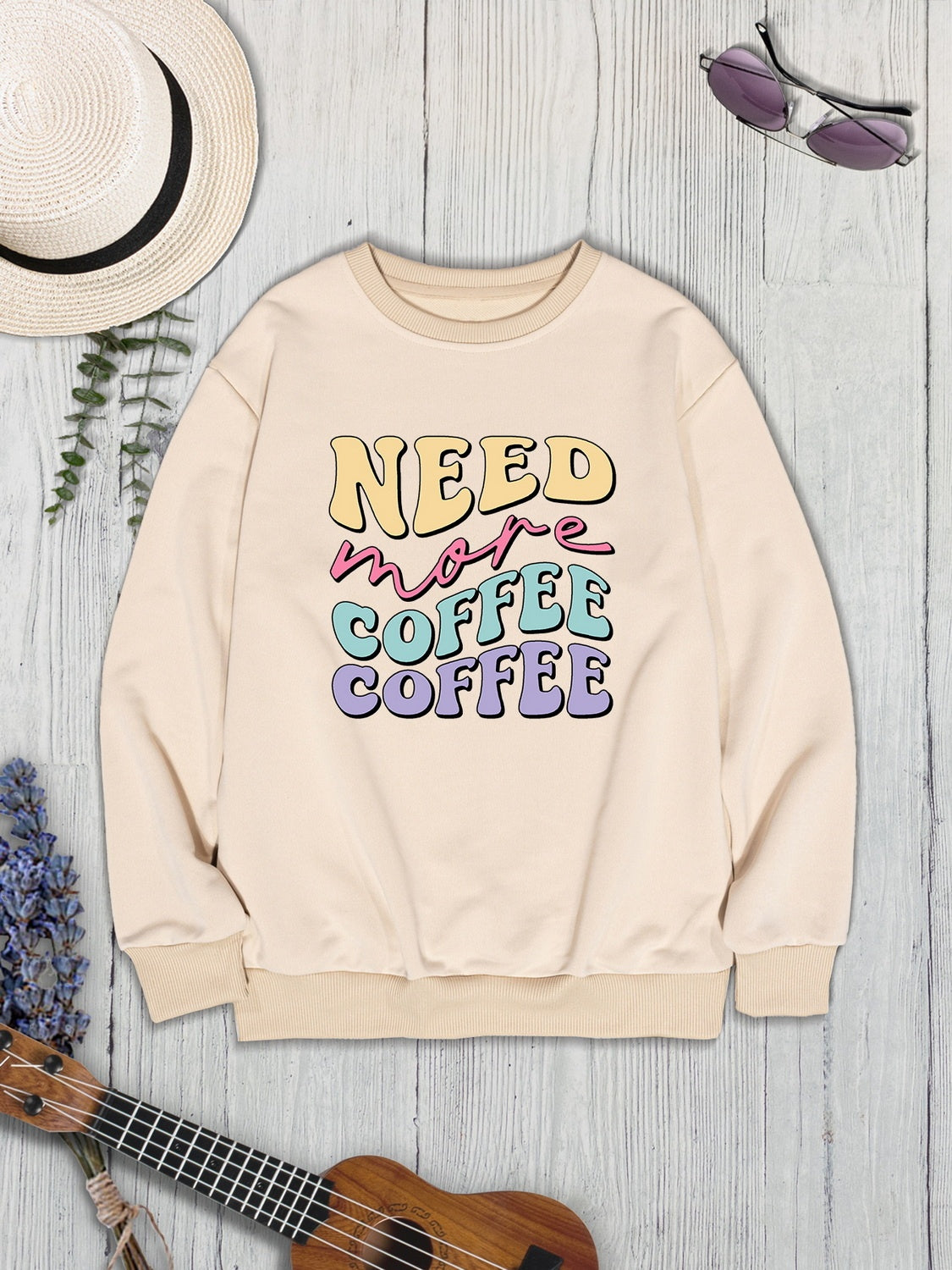 NEED MORE COFFEE Round Neck Sweatshirt-Jewearrings