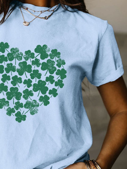 Full Size Lucky Clover Round Neck Short Sleeve T-Shirt-Jewearrings