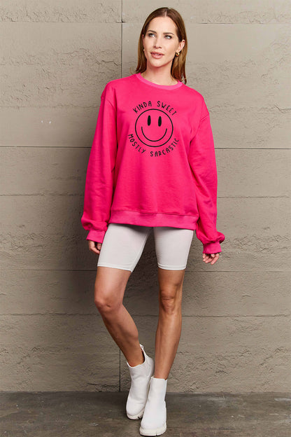 Simply Love Full Size Smiling Face Graphic Sweatshirt-Jewearrings