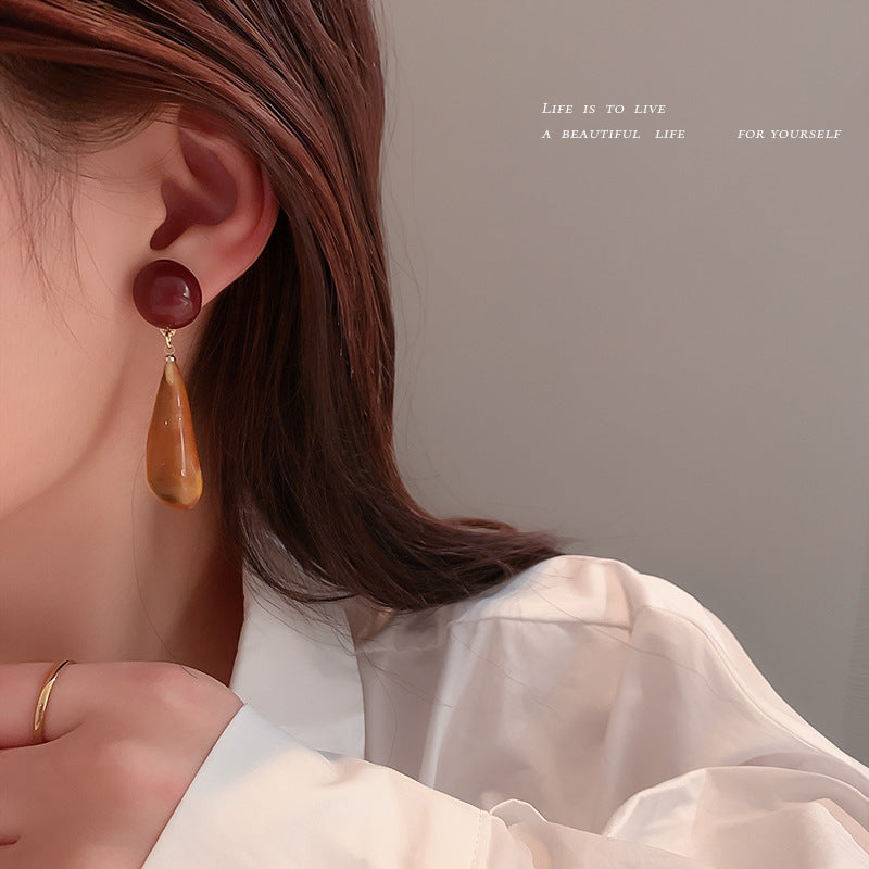 Silver Needle Resin Drop Earrings Korean Fashion Simple-Jewearrings