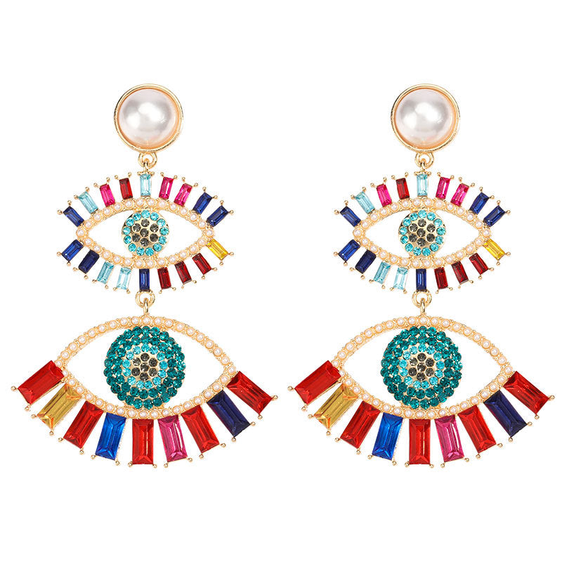 Pearl Personality Eye Earrings Female Exaggerated Retro Earrings-Jewearrings