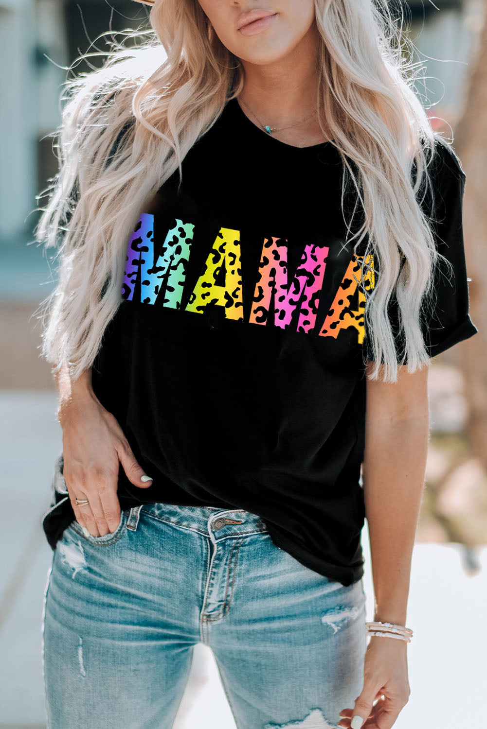 Leopard MAMA Graphic T-Shirt-Jewearrings